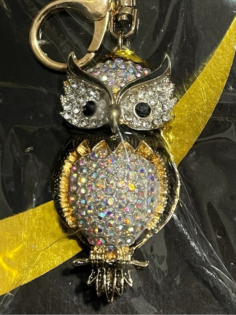 Crystal Animal Keychain Trio - Elephant, Owl, Love Elephant- Gold Tone - Picture 3 of 5